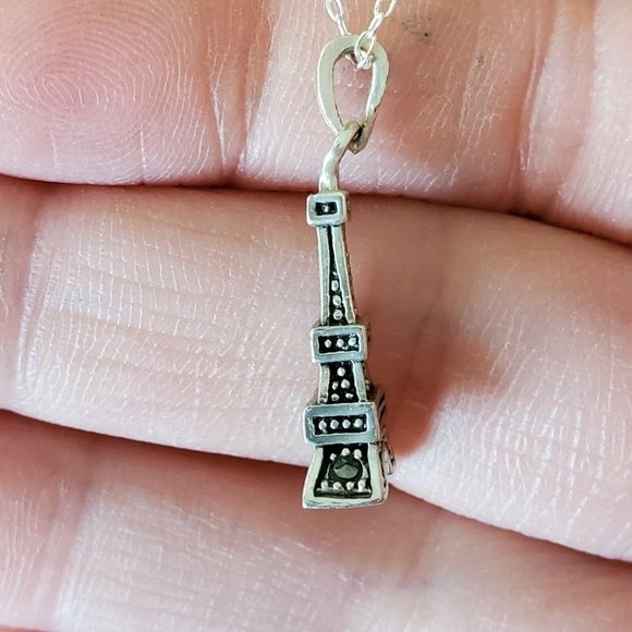 Silver Paris Eiffel Tower Pendant Necklace‎ 925 - Picture 3 of 10